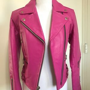 New Straight To Hell Pink Leather Moto Jacket